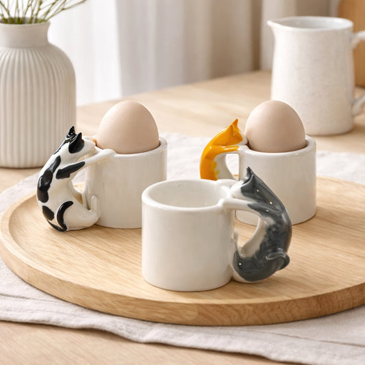 Handmade ceramic cat egg cups by 4AM Studio