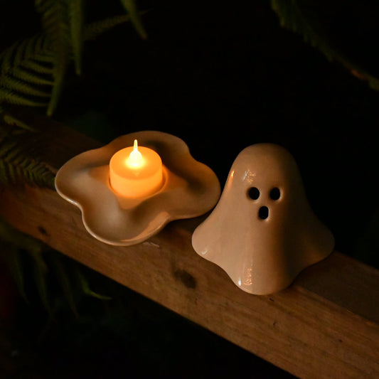 Ghost Tealight Holder (Unique tealight holder designed for halloween, translucent while lighting in the dark)