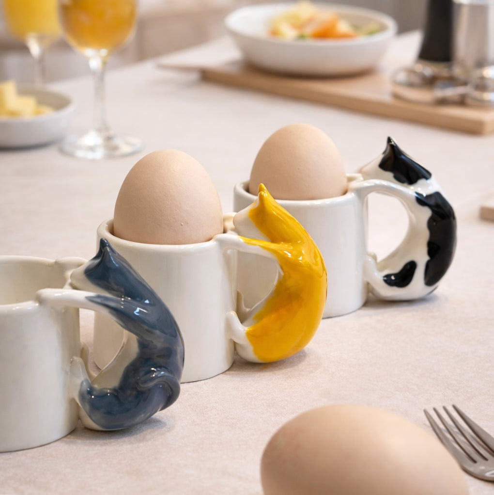 Cat Egg Cup (set of 3) – A Playful Ceramic Breakfast Object | 4am Product Design