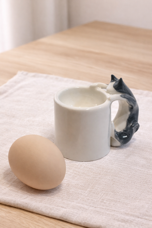 Cat Egg Cup (GREY) – A Playful Ceramic Breakfast Object | 4am Product Design