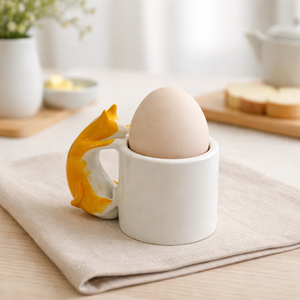 Cat Egg Cup (ORANGE) – A Playful Ceramic Breakfast Object | 4am Product Design