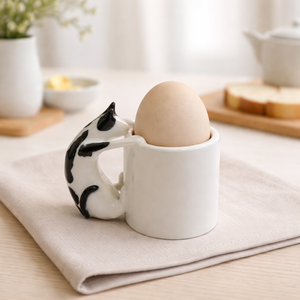 Cat Egg Cup (COW) – A Playful Ceramic Breakfast Object | 4am Product Design