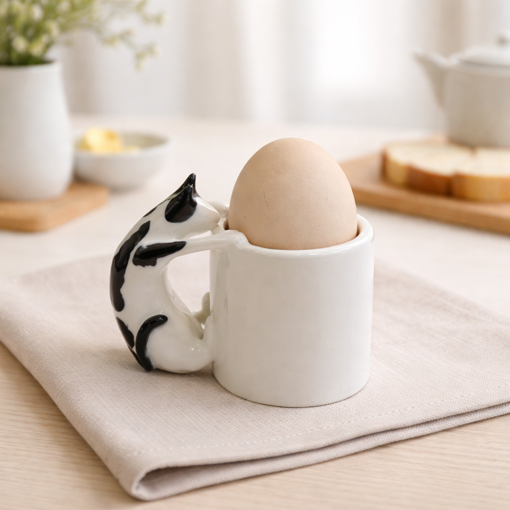 Cat Egg Cup (COW) – A Playful Ceramic Breakfast Object | 4am Product Design