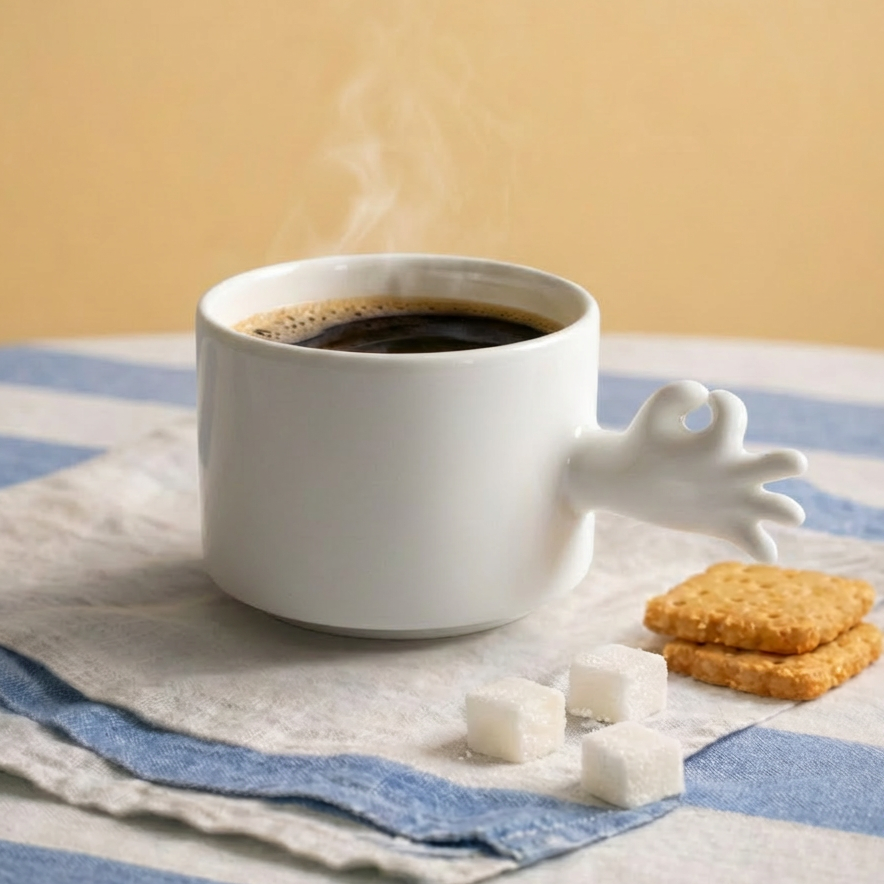 Handmade ceramic mug with OK hand gesture handle,lifestyle