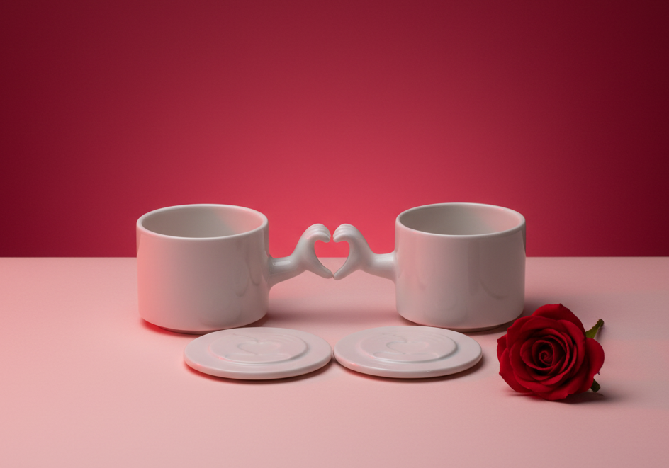 Handmade ceramic mug with heart hand gesture handle