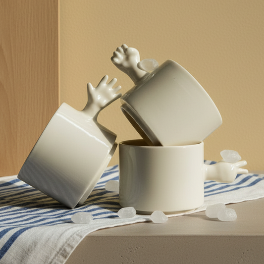 Gesture Ceramic Cups– Handmade Porcelain Coffee Cup (Rock-Paper- Scissors set)