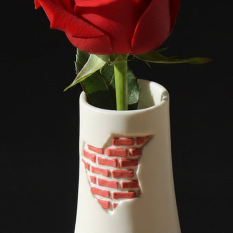 London Wall Bud Vase handmade ceramic flower holder on a wooden table
